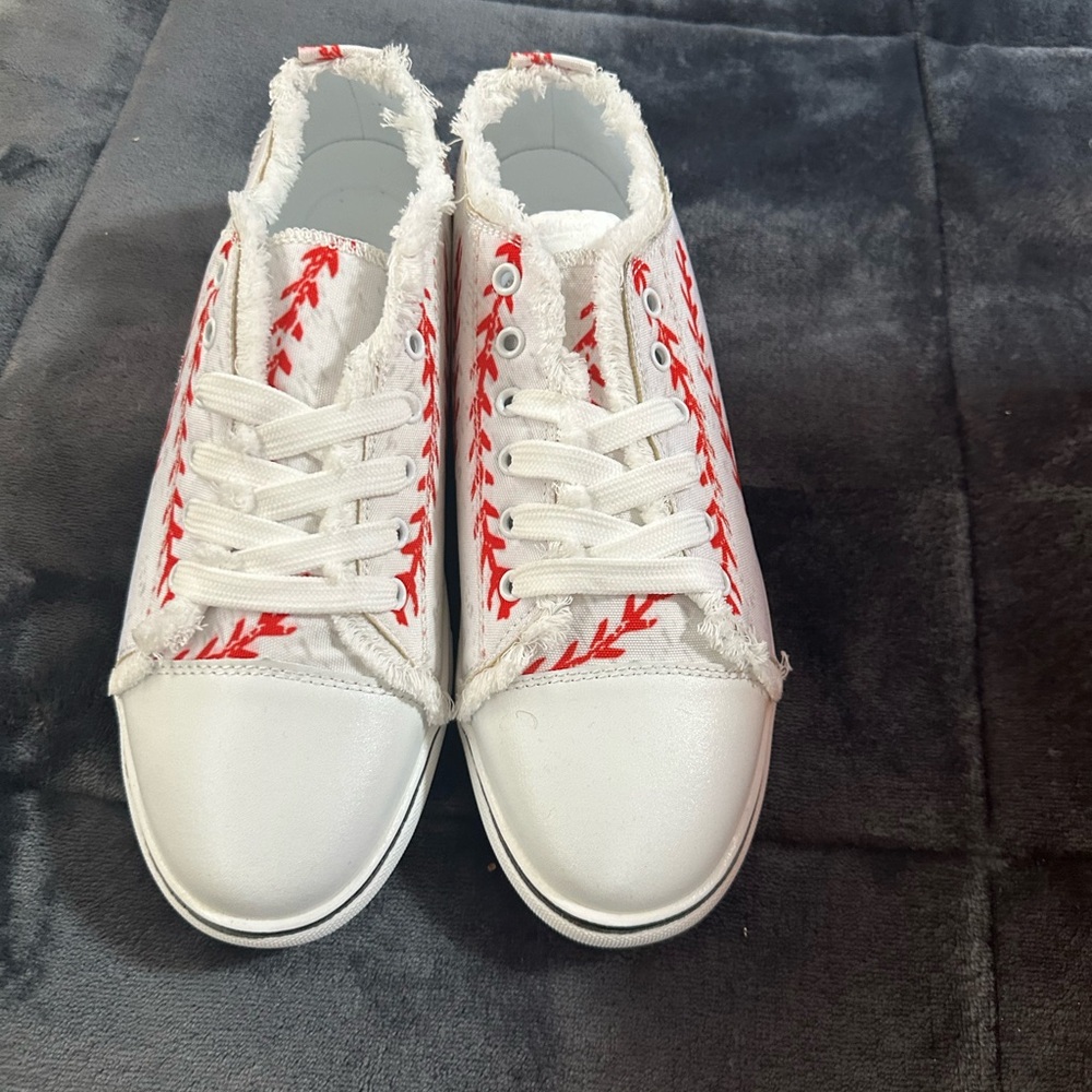 Stylish White and Red Women's Sneakers